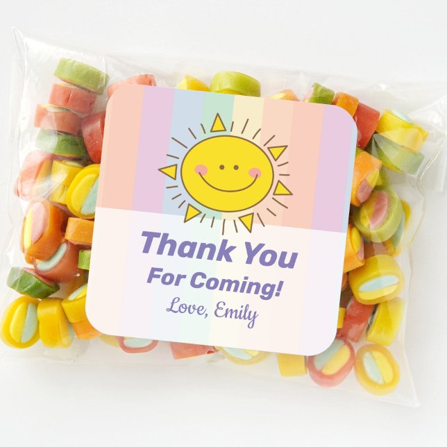 Cute Little Rainbow Sunshine Thank You For Coming Square Sticker (Creator Uploaded)