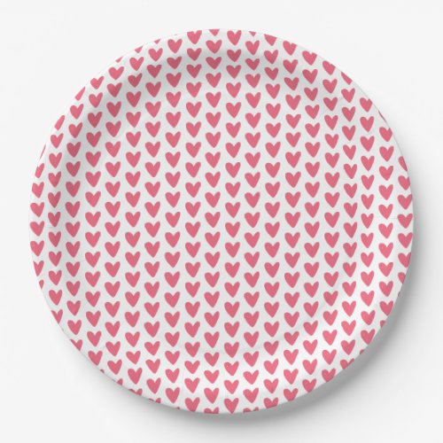 Cute Little Raspberry Pink Hearts Pattern  Paper Plates