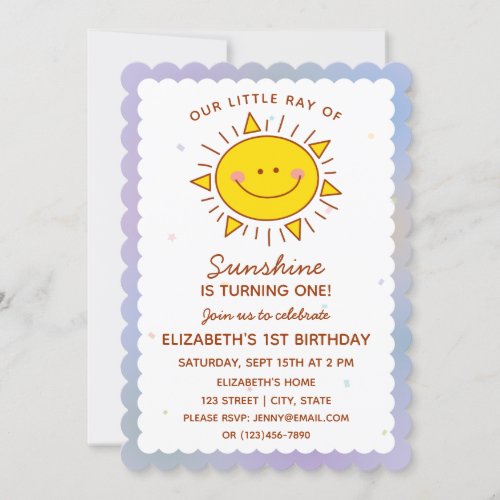 Cute Little Ray of Sunshine Baby First Birthday Invitation