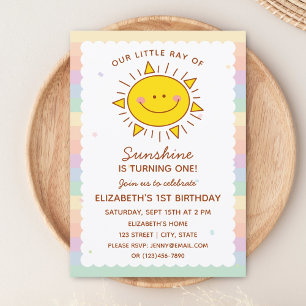 Cute Little Ray of Sunshine Baby First Birthday Invitation
