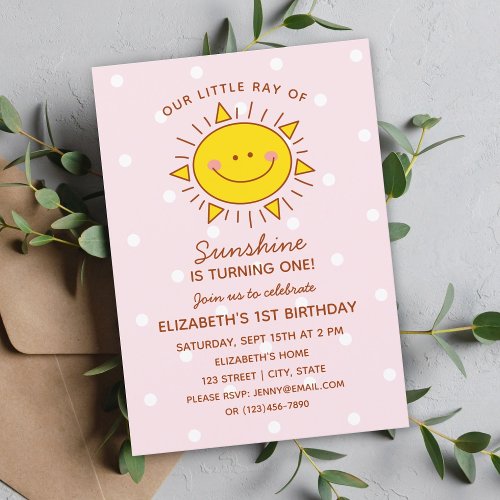 Cute Little Ray of Sunshine Baby First Birthday Invitation