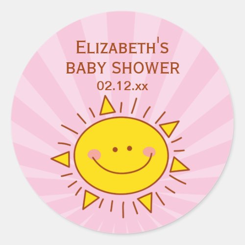 Cute Little Ray of Sunshine Baby Girl Shower Pink Classic Round Sticker