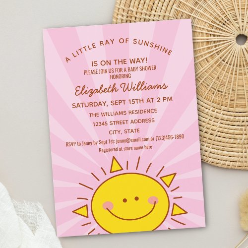 Cute Little Ray of Sunshine Girl Baby Shower Pink Invitation
