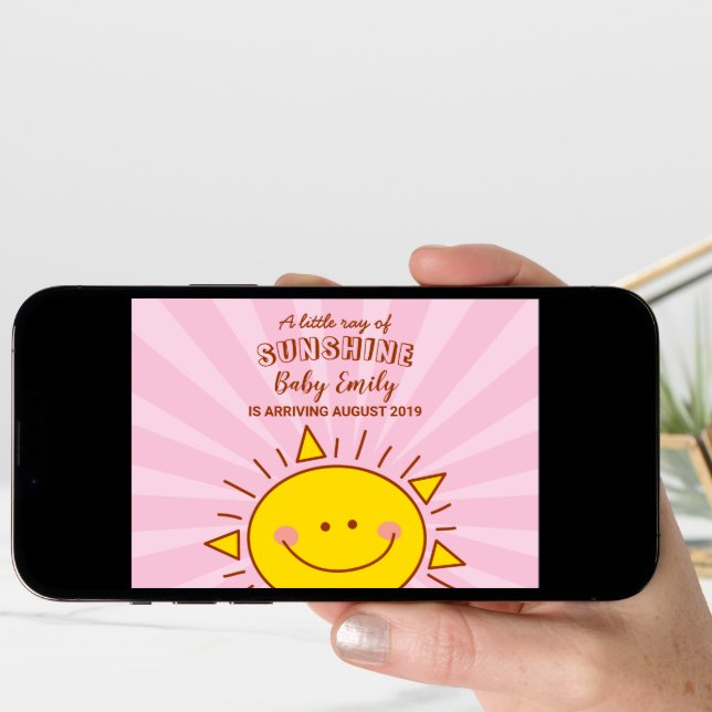 Cute Little Ray of Sunshine Pink Baby Arrival Announcement (Front Digital)