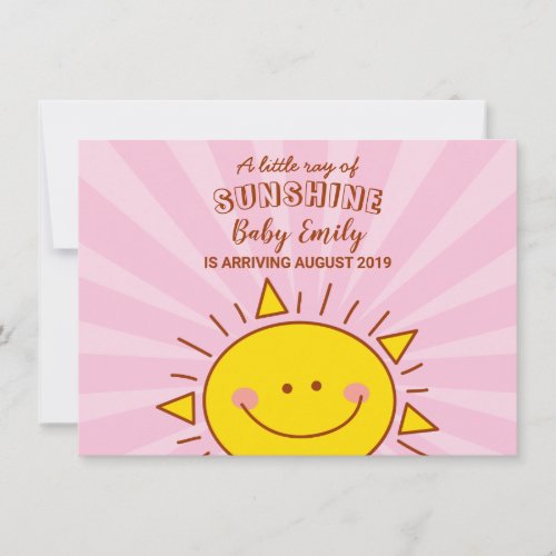 Cute Little Ray of Sunshine Pink Baby Arrival Announcement