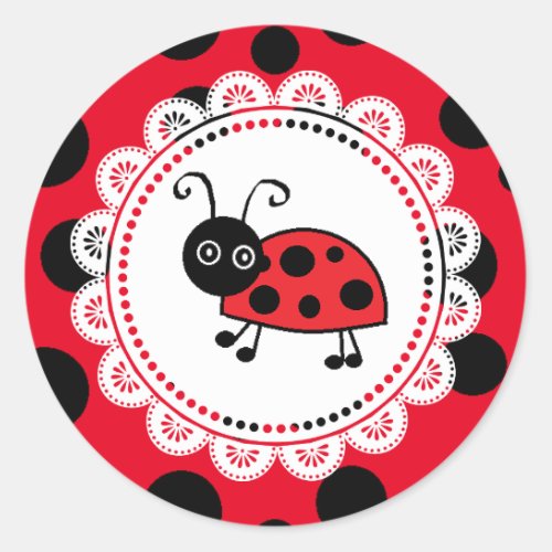 Cute Little Red and BlackLadybug Classic Round Sticker