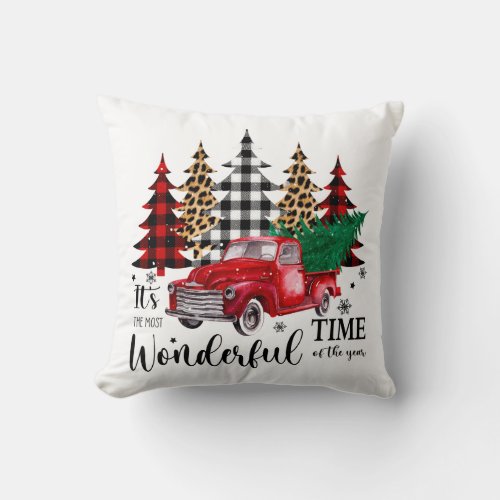 Cute Little Red Christmas Truck Throw Pillow