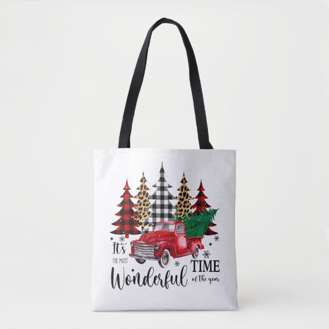 Cute Little Red Christmas Truck Tote Bag (Front)