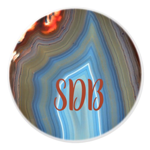 Cute Little Red Devil Hiding in the Agate Monogram Ceramic Knob