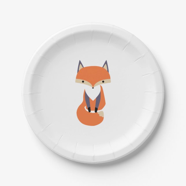 Cute Little Red Fox Illustration Paper Plates (Front)