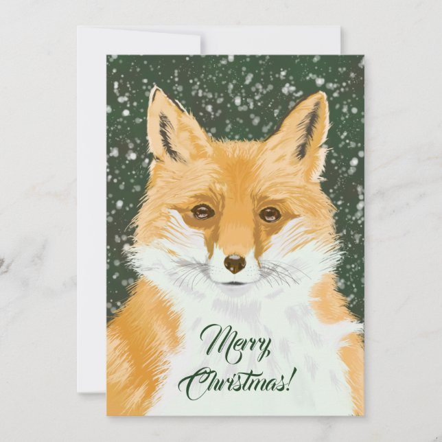 Cute Little Red Fox - in snow Custom Christmas.  Holiday Card (Front)