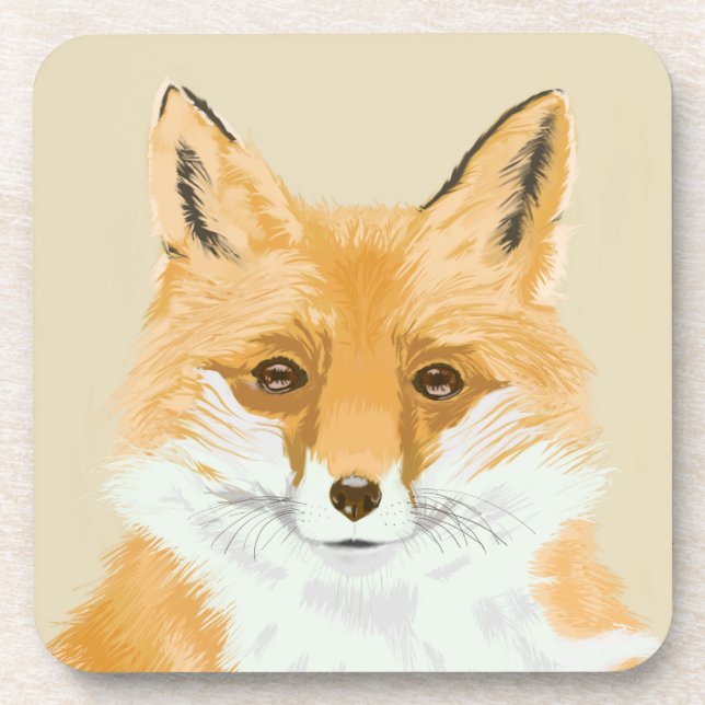 Cute Little Red Fox - transparent on beige. Beverage Coaster (Front)
