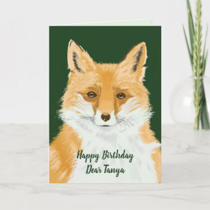 Cute Little Red Fox - transparent on green.  Card