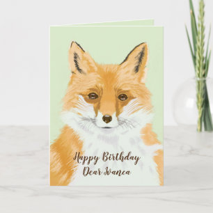 Cute Little Red Fox - transparent on green.   Card