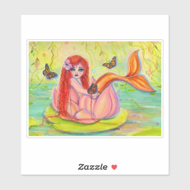 Cute little red head mermaid by Renee Lavoie Sticker (Sheet)