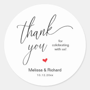 Cute Little Red Heart Sweet Wedding Thank You Gift Classic Round Sticker