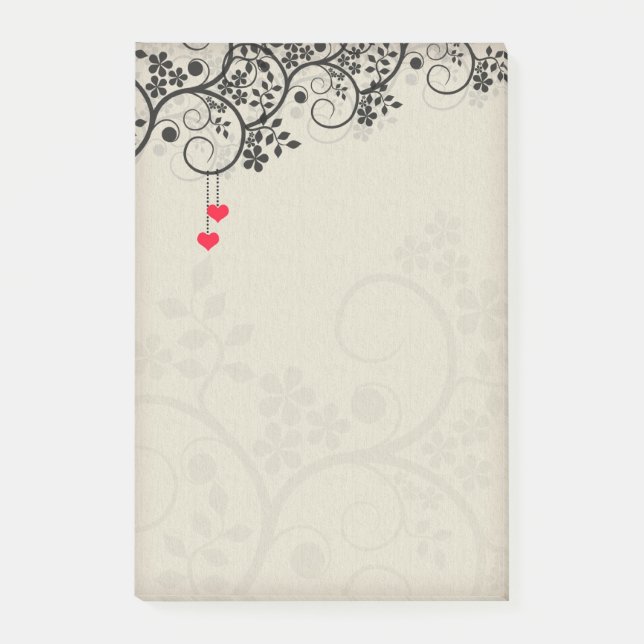 Cute Little Red Hearts Floral Design Post-it Notes (Front)