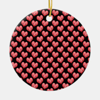 Cute Little Red Hearts on Black Ceramic Ornament