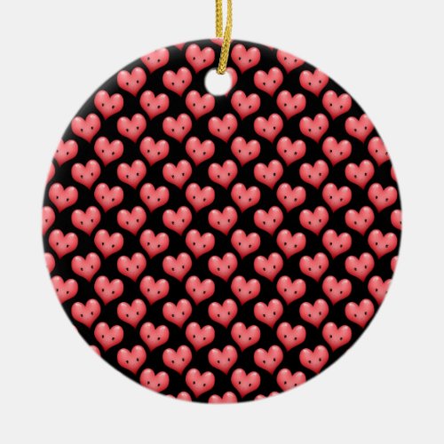 Cute Little Red Hearts on Black Ceramic Ornament