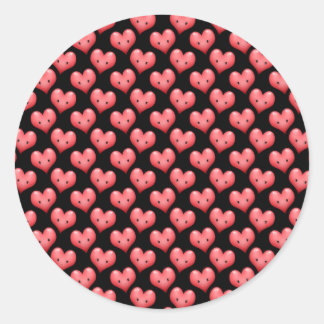 Cute Little Red Hearts on Black Classic Round Sticker