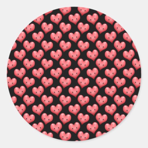 Cute Little Red Hearts on Black Classic Round Sticker