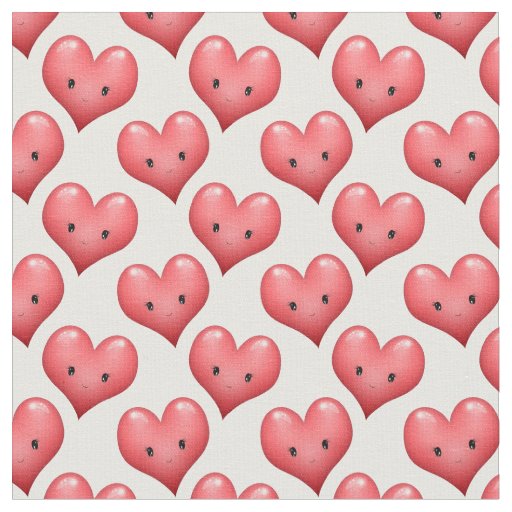Cute Little Red Hearts with Faces Fabric