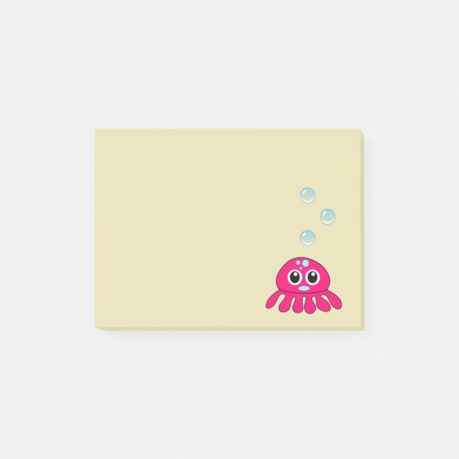 Cute Little Red Jellyfish with Blue Water Bubbles Post-it Notes (Front)