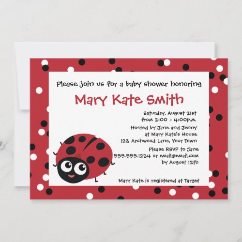 Cute Little Red Ladybug BABY SHOWER BIRTHDAY Invitation