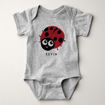 Cute Little Red Ladybug Personalized Baby Bodysuit by CitronellaKids at Zazzle