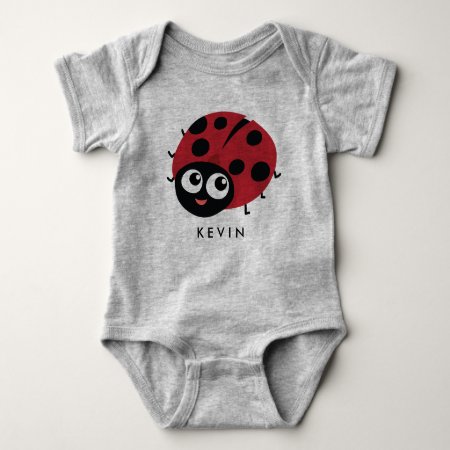 Cute Little Red Ladybug Personalized Baby Bodysuit