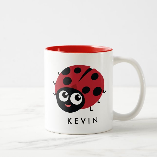 Cute Little Red Ladybug Personalized Two-Tone Coffee Mug (Right)