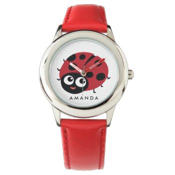 Cute Little Red Ladybug Personalized Watch by CitronellaKids at Zazzle