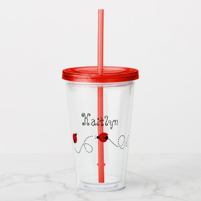 Cute Little Red Ladybugs | Personalized Acrylic Tumbler (Front)