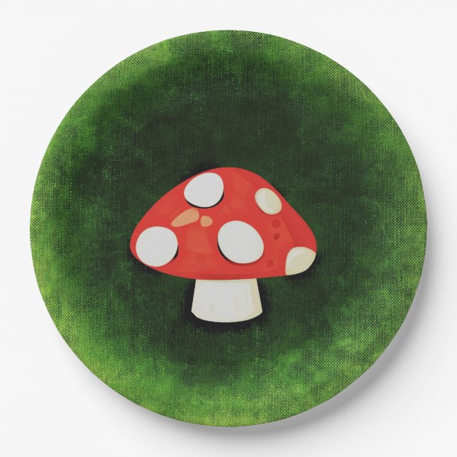Cute Little Red Mushroom Paper Plates (Front)