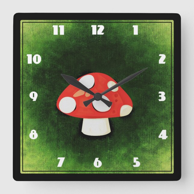 Cute Little Red Mushroom Square Wall Clock (Front)