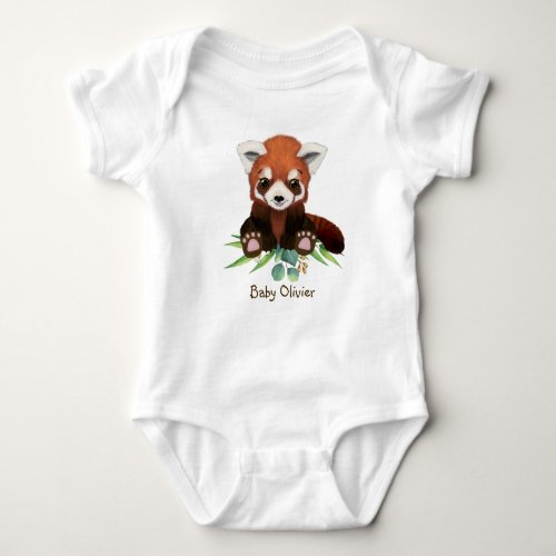 Cute Little Red Panda Bear Eucalyptus Personalized Baby Bodysuit