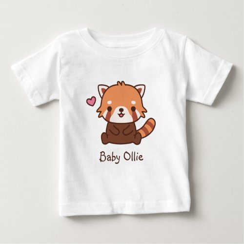 Cute Little Red Panda Personalized Name Baby T_Shirt