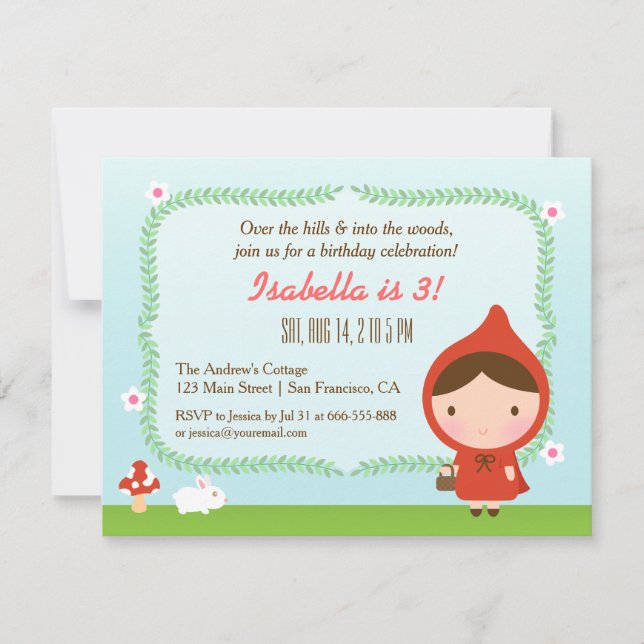 Cute Little Red Riding Hood Girl Birthday Party Invitation (Front)