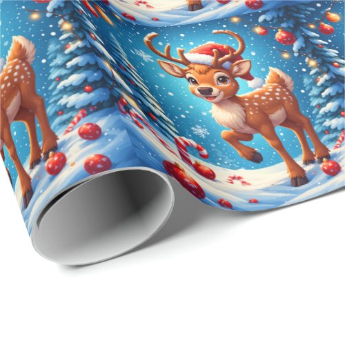 Cute Little Reindeer Christmas Santa Hat Winter Wrapping Paper