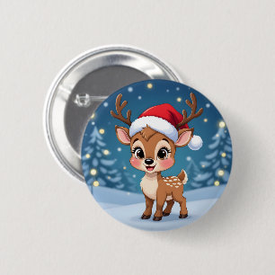 Cute little reindeer with Christmas hat Button