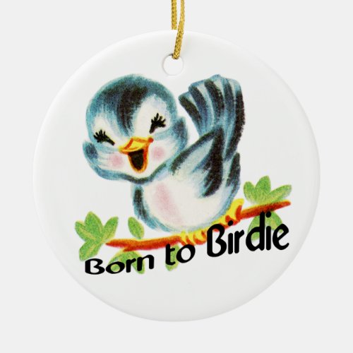 Cute Little Retro Bird Born to Birdie Golfers Gift Ceramic Ornament