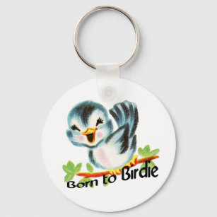 Cute Little Retro Bird Born to Birdie Golfers Gift Keychain