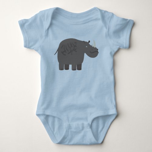 Cute Little Rhino Baby Blue Baby Bodysuit