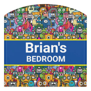 Cute little robots pattern door sign