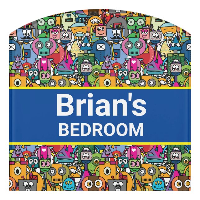 Cute little robots pattern door sign (Contour Front)