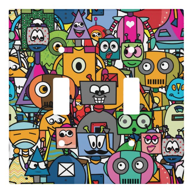🤖Cute little robots pattern Light Switch Cover (Front)