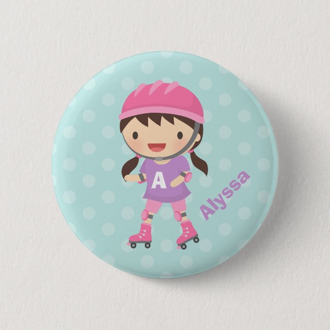 Cute Little Roller Skater Girl For Girls Pinback Button (Front)