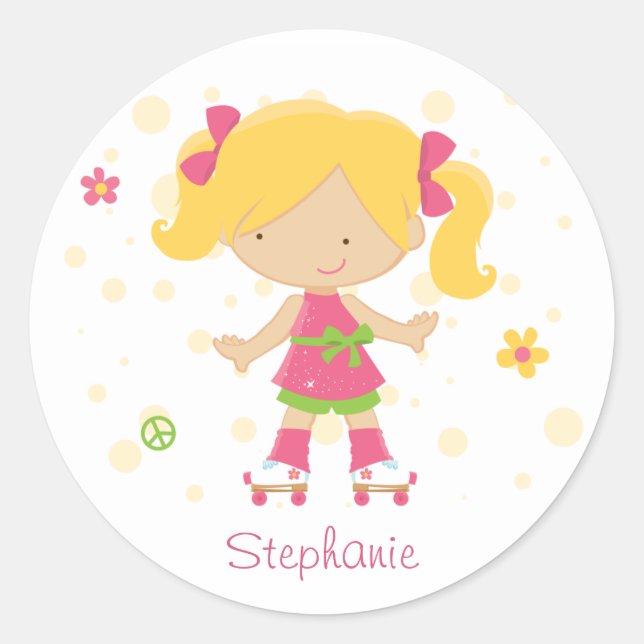 Cute little rollerskater girl personalized sticker (Front)