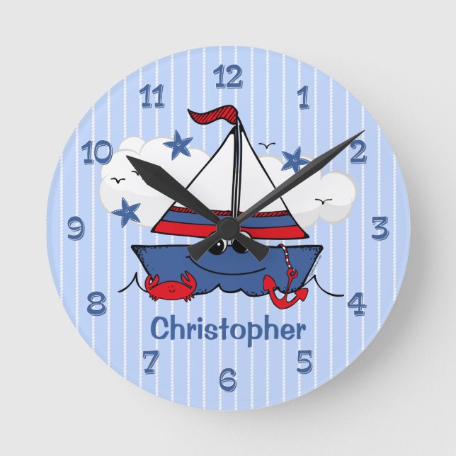 Cute Little Sailboat Round Clock (Front)