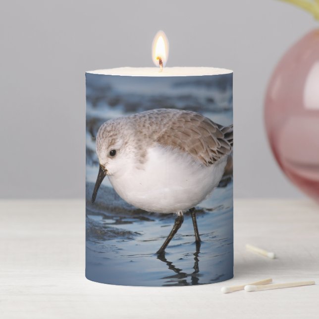 Cute Little Sanderling at the Beach Pillar Candle (In Situ)